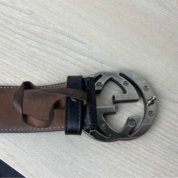 Gucci Men’s Belt Size 85 - 34 GG Supreme & Interlocking G Logo Black - Picture 6 of 17